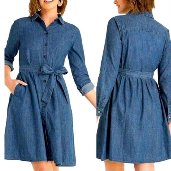 Draper James Dresses & Skirts - NWT Draper James Denim Long Sleeve Chambray Shirt Dress Size 12